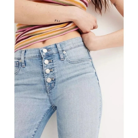 Madewell 9" High Rise Skinny Crop 30 Buttonfly Light Wash Raw Hem - Picture 5 of 11